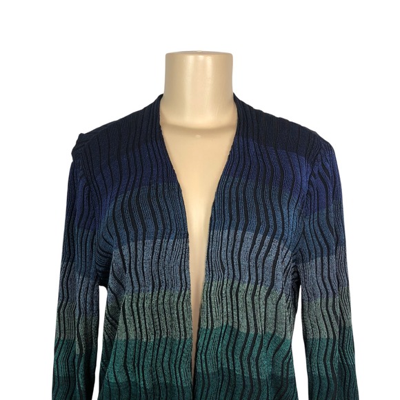 Chico's Multicolor Ombre Ribbed Wave Knit Open Front Cardigan Sweater Size M - Picture 2 of 14